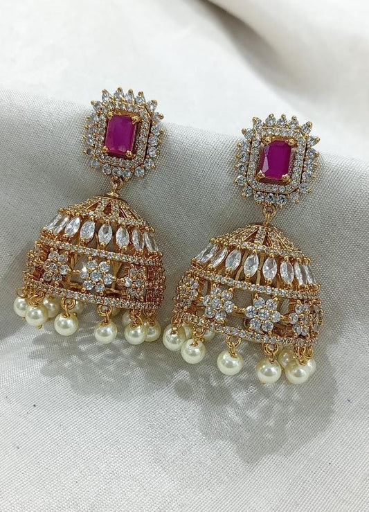 Surkh-e-Naz Jhumka Earrings – Premium Ruby Bridal Jewelry | Limited Stock